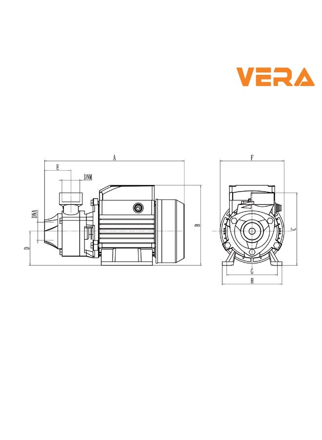 Vera V-M-2HP Water Pump Motor | 1.5kW Single Phase Centrifugal Water Pump for Home & Irrigation | Brass Impeller - Image 4